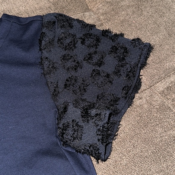 Loft Navy Shaggy Fringe Short Sleeve Knit Dress Size XS - Picture 2 of 8